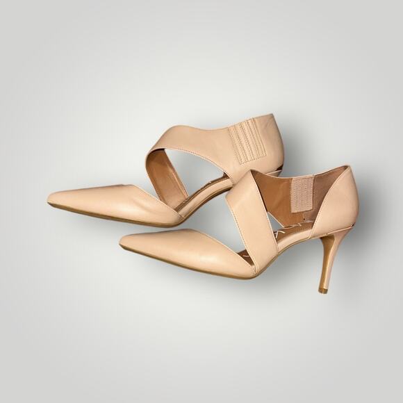 Calvin Klein Nude Pointed Toe Heels Size 8 Crisscross Strap - Picture 1 of 4